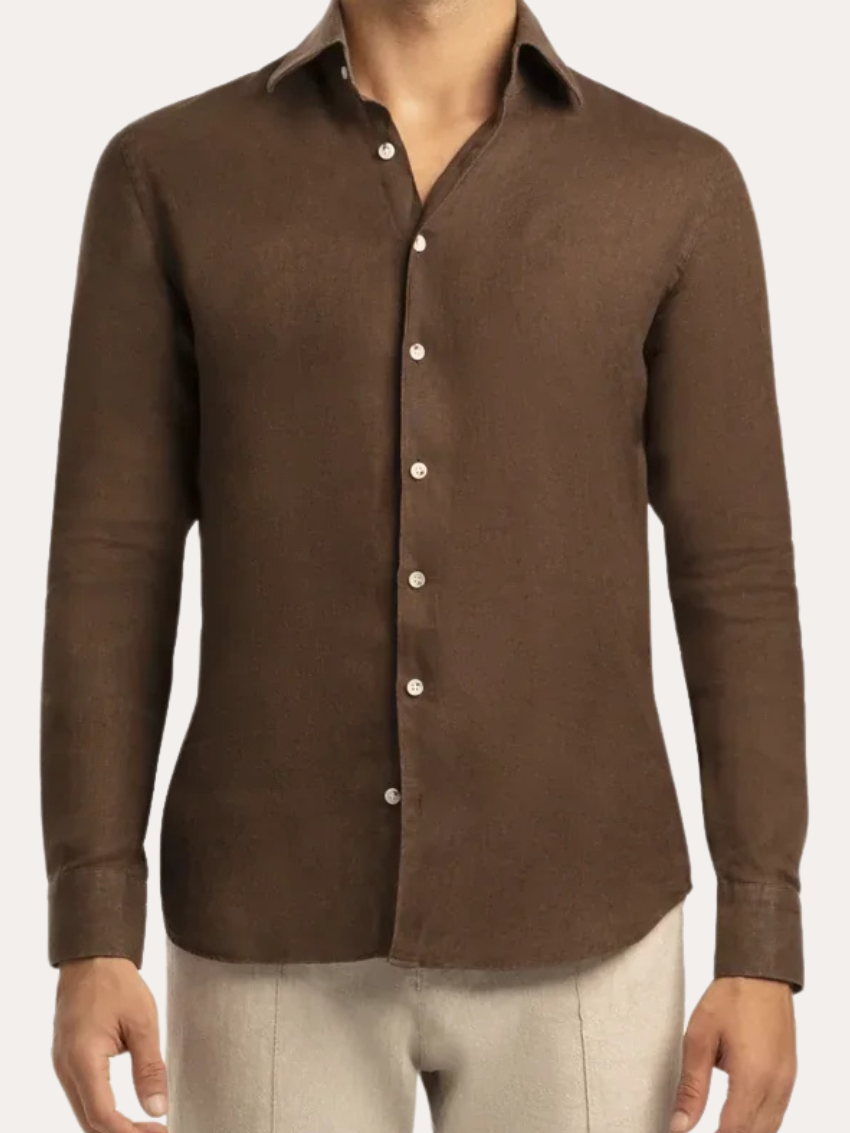 Chemise en lin brun foncé