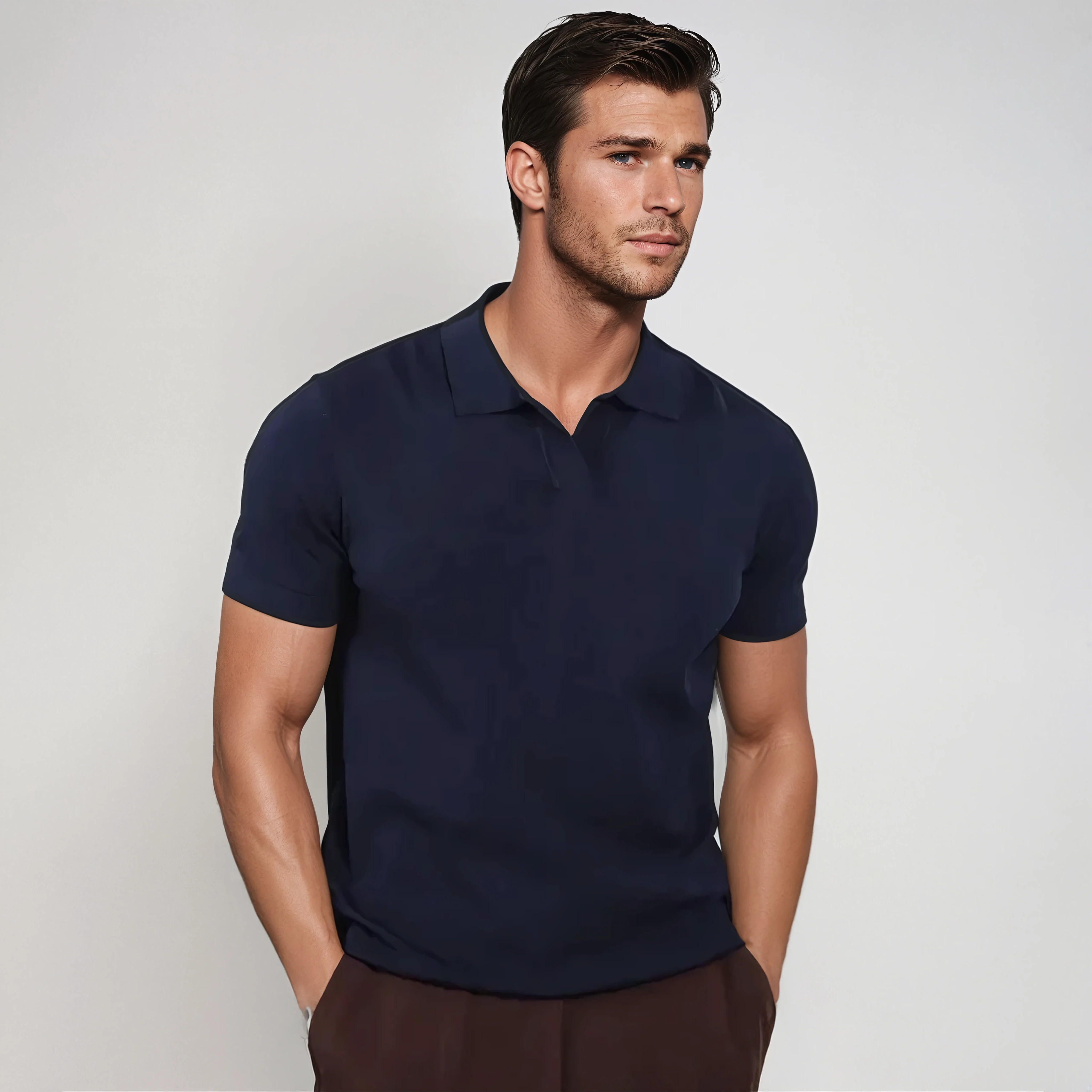 Polo Sans Boutons Bleu Marine