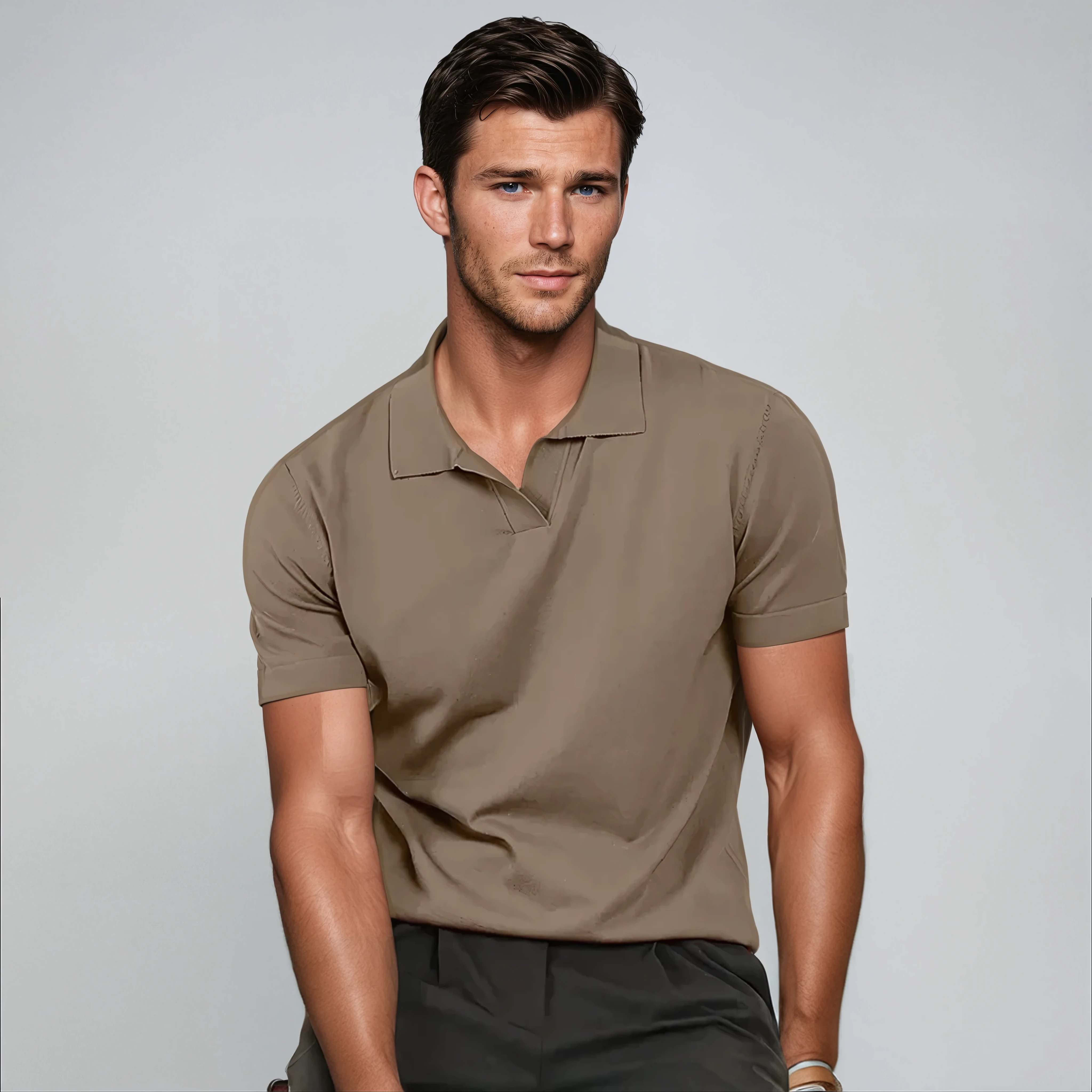 Polo Sans Boutons Taupe