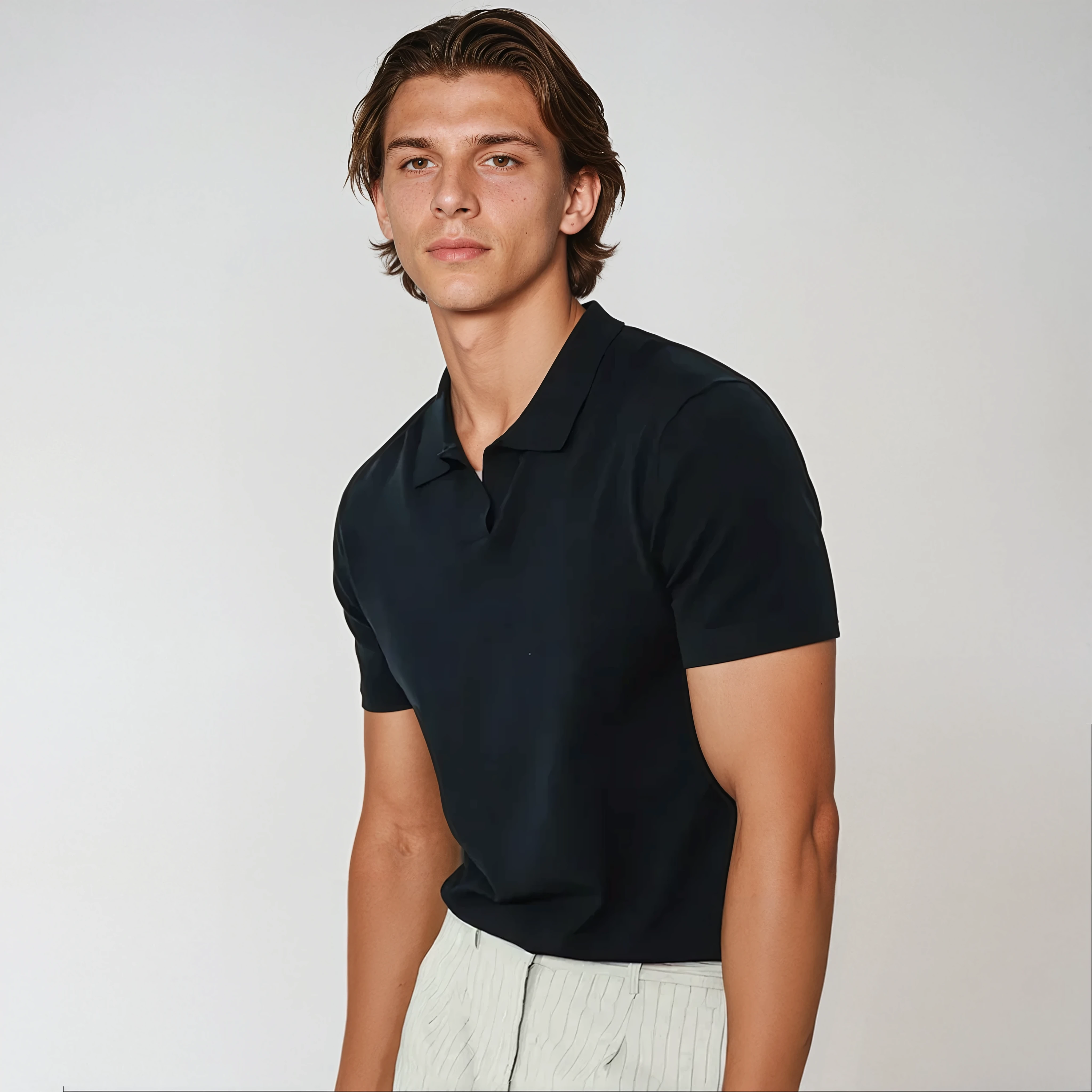 Polo Sans Boutons Noir